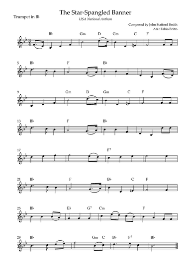 The Star Spangled Banner (USA National Anthem) for Trumpet in Bb Solo with Chords (Ab Major)