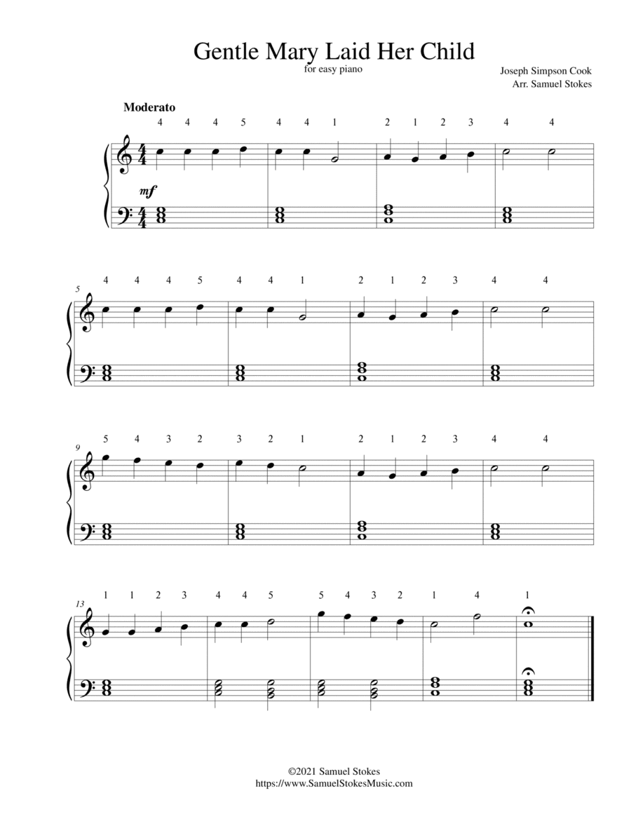 Gentle Mary Laid Her Child - for easy piano