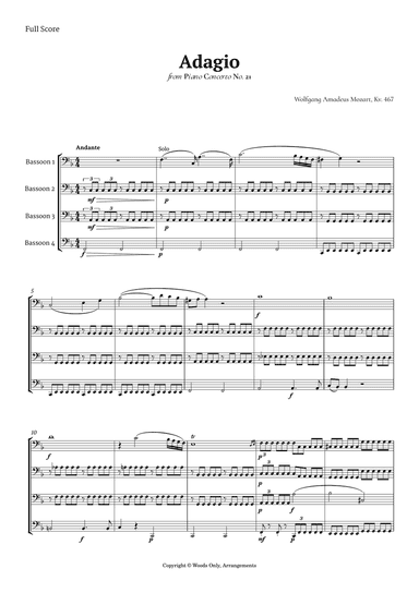 Andante from Piano Concerto No. 21 by Mozart for Bassoon Quartet