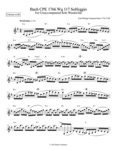 Bach CPE Solfeggio Arranged for Clarinet