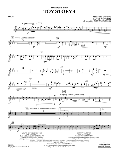 Highlights from Toy Story 4 (arr. Johnnie Vinson) - Oboe