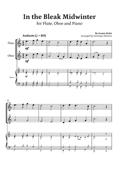 In the Bleak Midwinter (Flute, Oboe and Piano) - Beginner Level