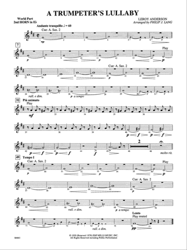 Trumpeter's Lullaby (with Trumpet Solo): (wp) 2nd Horn in E-flat