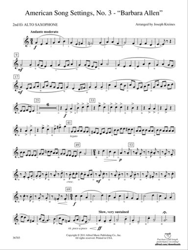 American Song Settings, No. 3 "Barbara Allen": 2nd E-flat Alto Saxophone