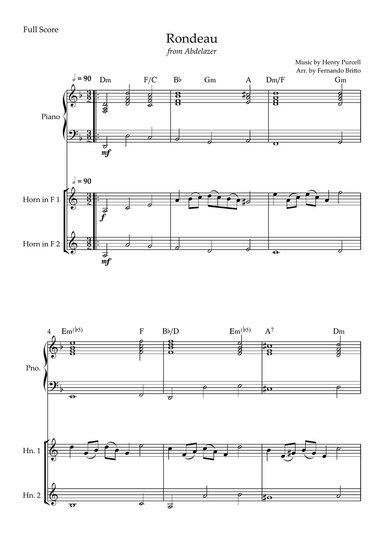 Rondeau (from Abdelazer) for Horn in F Duo and Piano Accompaniment with Chords