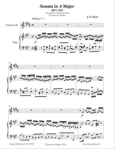 BACH: Sonata in A BWV 1032 for Clarinet & Piano