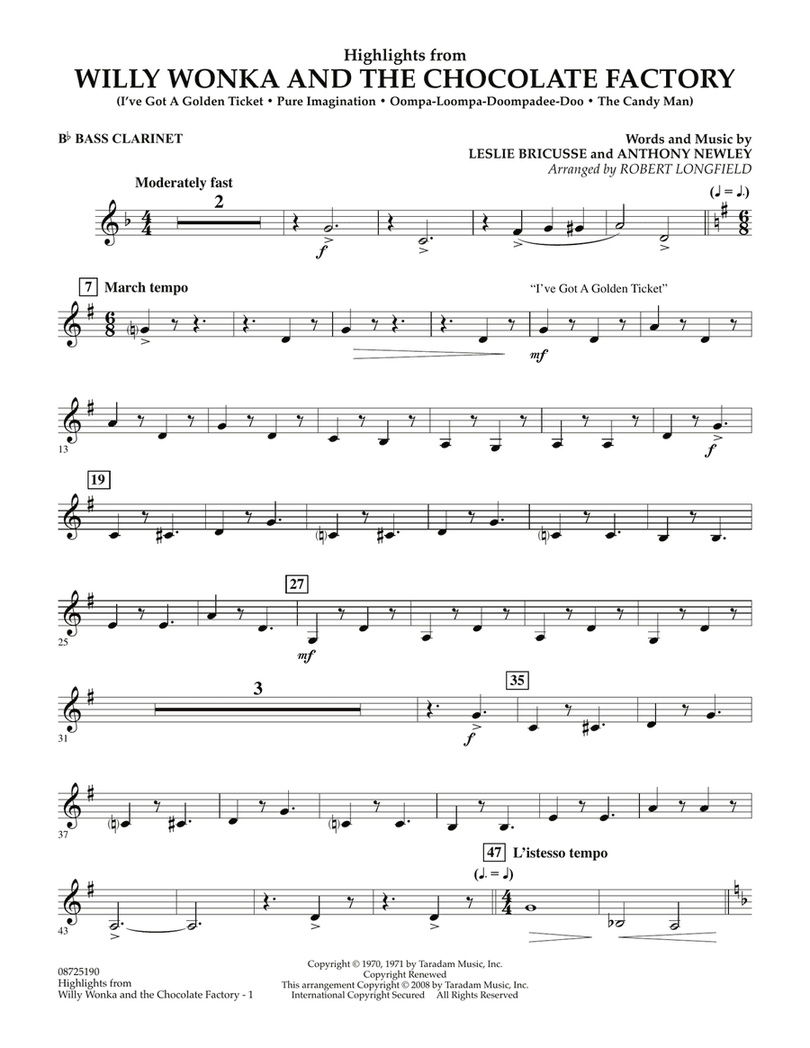 Highlights from Willy Wonka And The Chocolate Factory - Bb Bass Clarinet