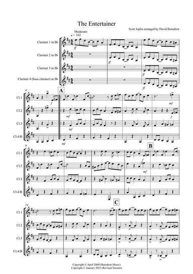 The Entertainer for Clarinet Quartet