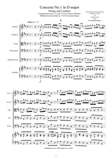 Albinoni - Concerto No.1 in D major Op.7 for Strings and Cembalo