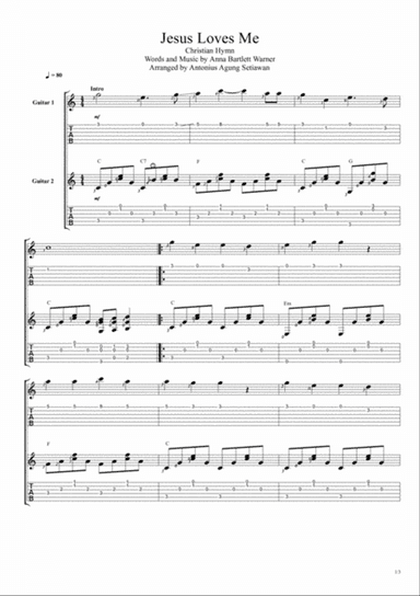 Jesus Loves Me (Duet Guitar Tablature)