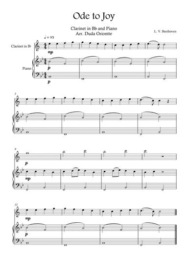 Ode the Joy ( Clarinet in Bb - Piano - Beethoven Symphony No. 9 ) BEGINNER