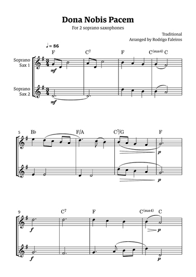Dona Nobis Pacem - for 2 soprano saxophones (with chords)