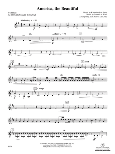 America, the Beautiful: (wp) 3rd B-flat Trombone T.C.