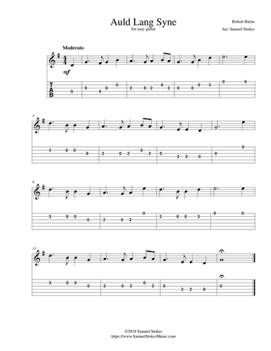 Auld Lang Syne - for easy guitar with TAB