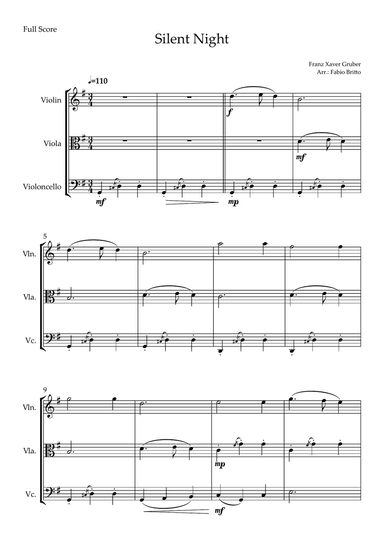 Silent Night (Christmas Song) for String Trio
