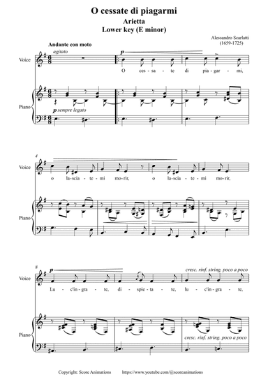 “O cessate di piagarmi“ Lower key E minor