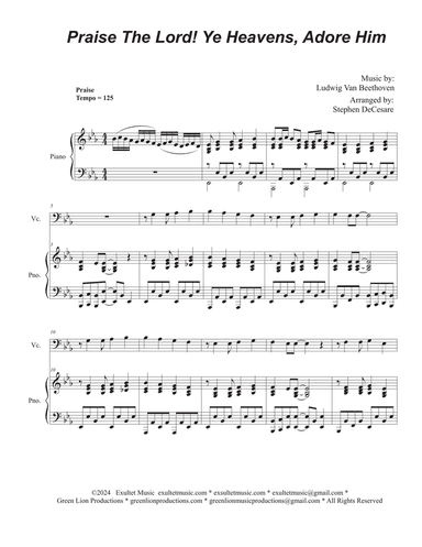 Praise The Lord! Ye Heavens, Adore Him (Cello solo and Piano)