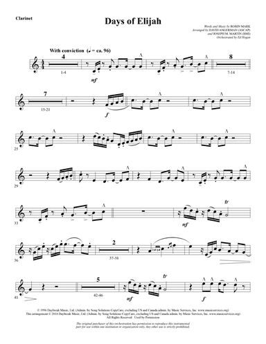 Days of Elijah (arr. David Angerman) - Bb Clarinet