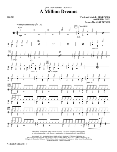 A Million Dreams (from The Greatest Showman) (arr. Mark Brymer) - Drums