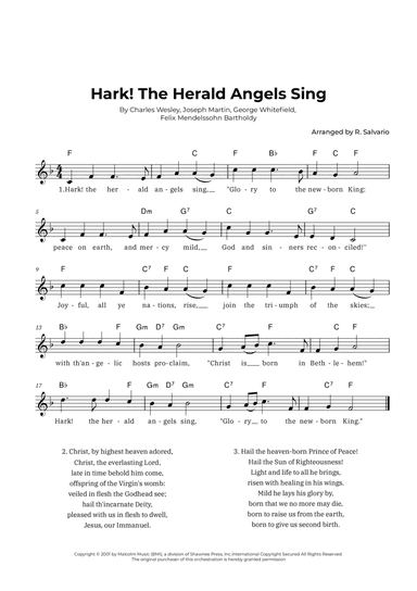 Hark! The Herald Angels Sing (Key of F Major)