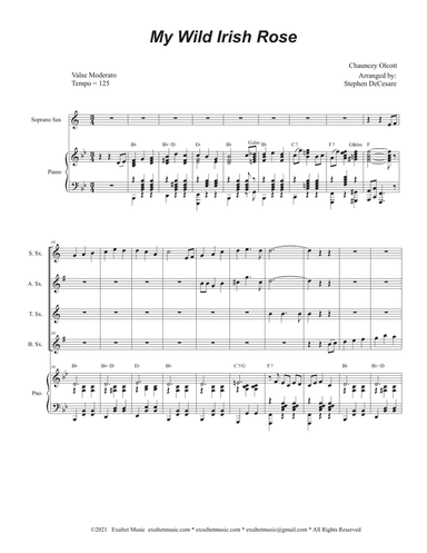 My Wild Irish Rose (Saxophone Quartet and Piano)