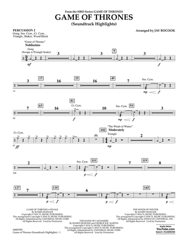 Game Of Thrones (Soundtrack Highlights) (arr. Jay Bocook) - Percussion 2