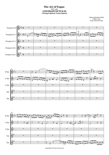 Contrapunctus IX - J. S. Bach - for Trumpet Quintet - Score and Parts