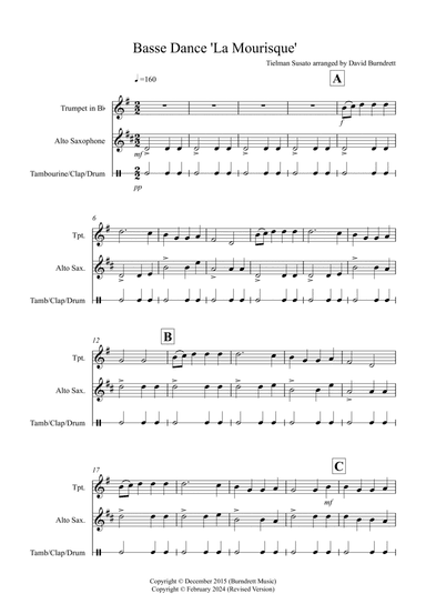 Basse Dance by Susato for Trumpet and Alto Saxophone Duet