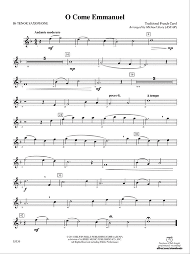 O Come Emmanuel: B-flat Tenor Saxophone