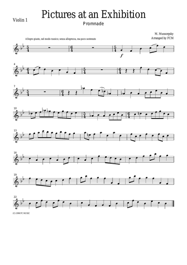 Mussorgsky Promenade from Pictures at an Exhibition, for string quartet, CM101