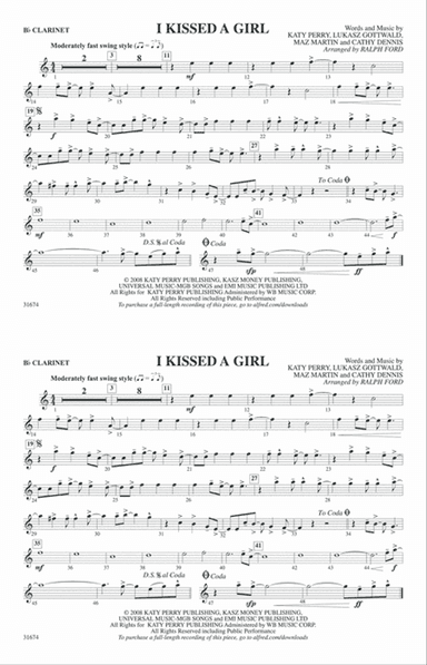 I Kissed a Girl: 1st B-flat Clarinet