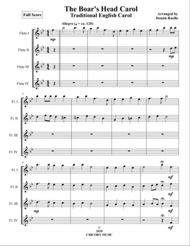The Boar's Head Carol - Flute Quartet - Intermediate