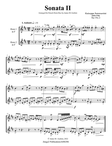 Sammartini: Sonata Op. 1 No. 2 for French Horn Duo