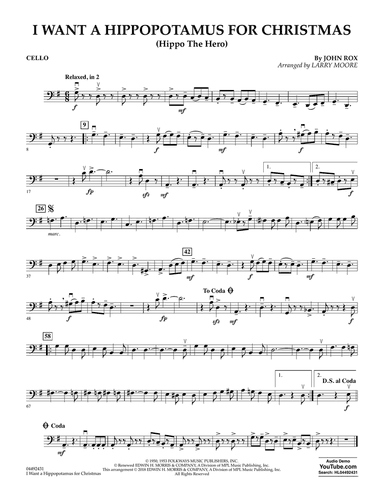 I Want A Hippopotamus For Christmas (arr. Larry Moore) - Cello