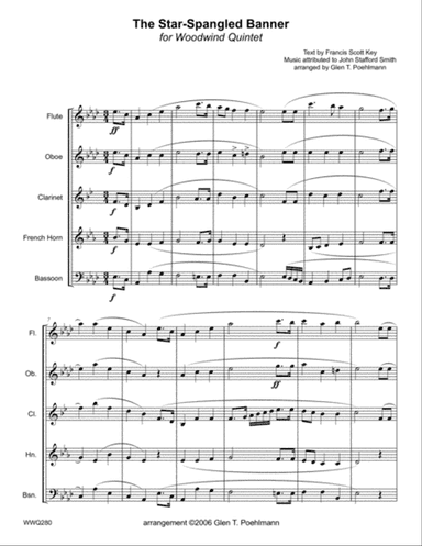 STAR-SPANGLED BANNER for WOODWIND QUINTET (unaccompanied)