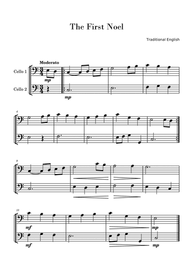 The First Noel (Easy Cello Duet)