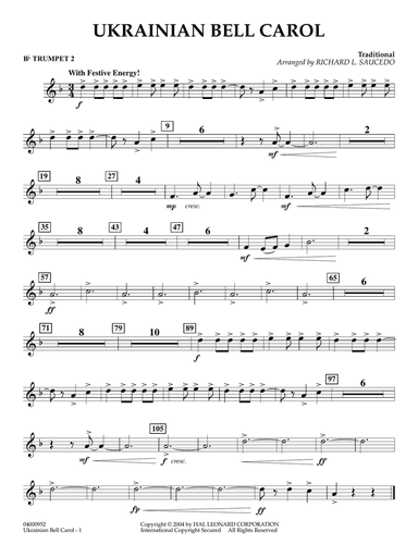 Ukrainian Bell Carol (arr. Richard L. Saucedo) - Bb Trumpet 2