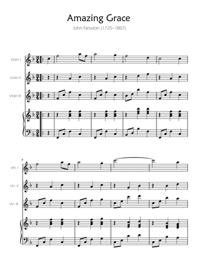Amazing Grace - Violin Trio w/ Piano Accompaniment