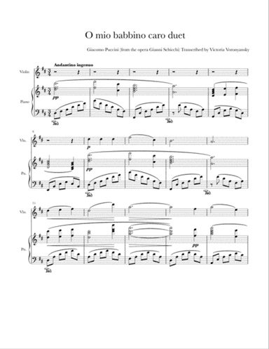 O mio babbino caro for violin and piano