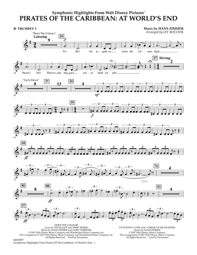 Highlights from Pirates of the Caribbean: At World's End (arr. Jay Bocook) - Bb Trumpet 3