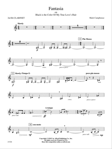 Fantasia (on "Black Is the Color of My True Love's Hair"): 3rd B-flat Clarinet