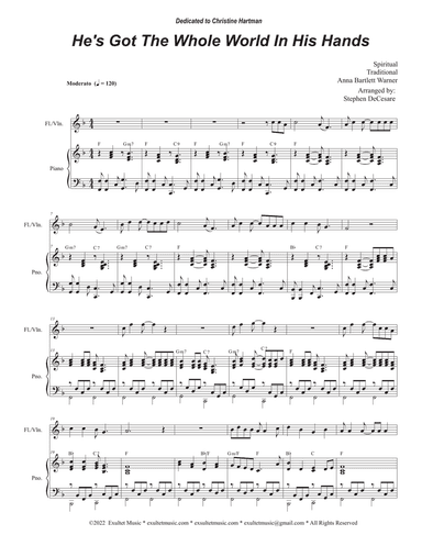 He's Got The Whole World In His Hands (Flute or Violin solo and Piano)