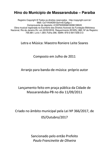 Hino Municipal de Massaranduba - PB