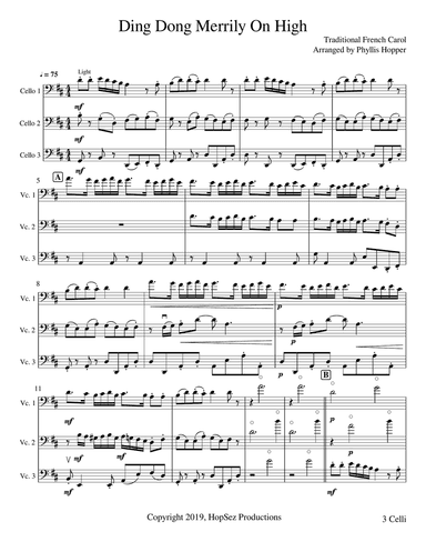 Ding Dong Merrily on High - Cello Trio