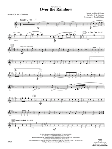 Over the Rainbow (from The Wizard of Oz), Variations on: B-flat Tenor Saxophone