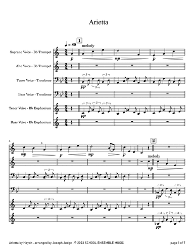 Arietta by Haydn for Brass Quartet in Schools