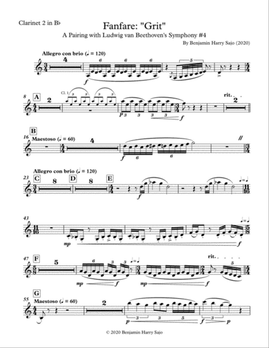 Fanfare: "Grit" - Clarinet 2 in Bb