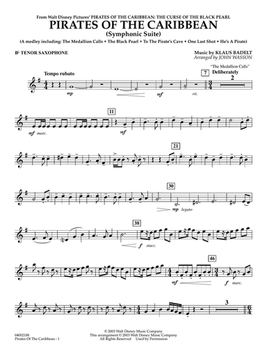 Pirates Of The Caribbean (Symphonic Suite) (arr. John Wasson) - Bb Tenor Saxophone