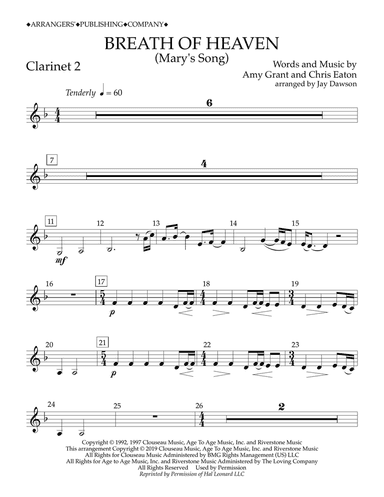 Breath of Heaven (Mary's Song) (arr. Jay Dawson) - Clarinet 2