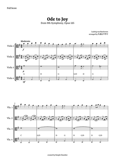 Ode to Joy for Viola Quartet by Beethoven Opus 125